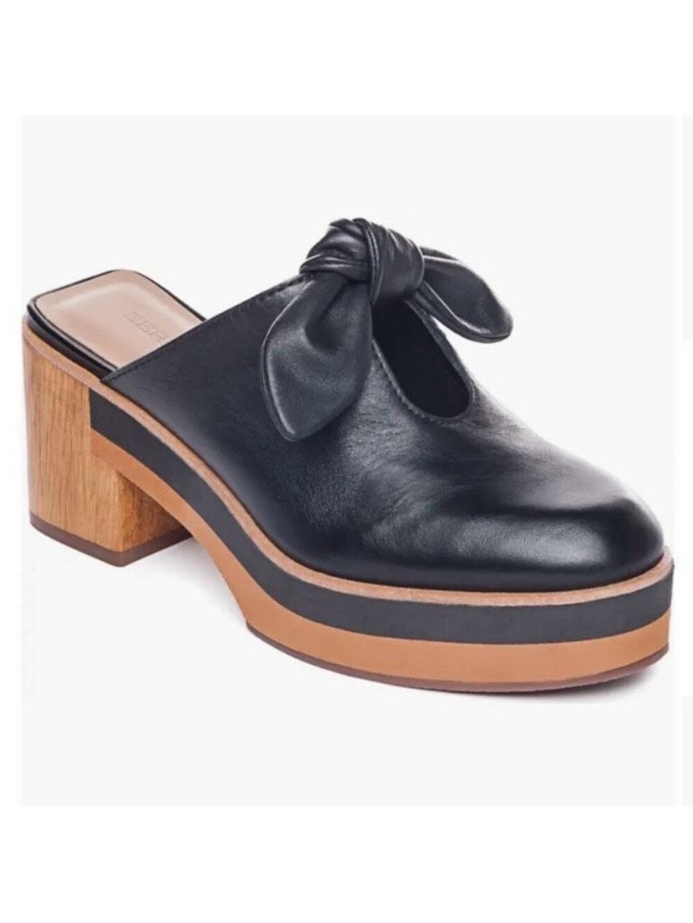 Bernardo Sadie Black Leather Bow Platform Mule Clogs Size 9.5